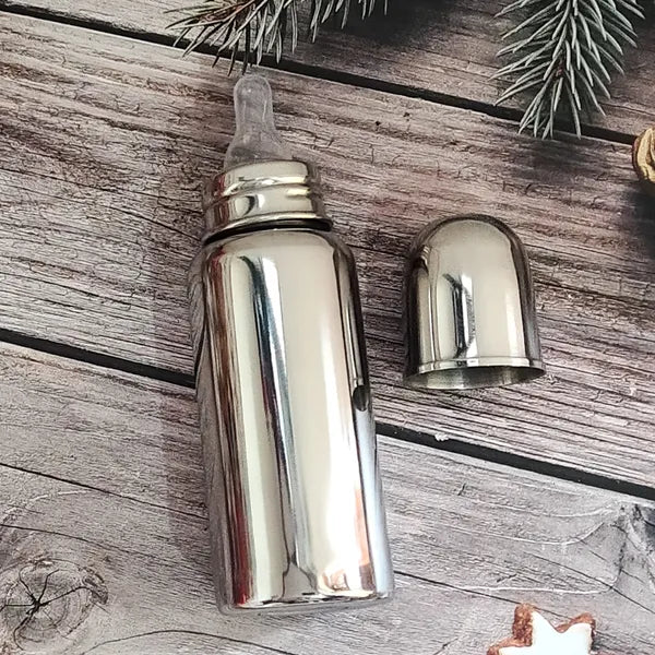 Silver Steel Nipple Bottle For Kids