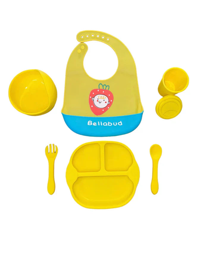 Silicone Suction Bowl With Fork & Spoon - Yellow